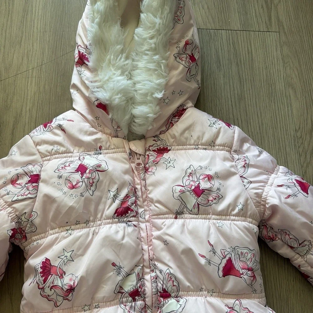 The Children's Place 5T Jacket Coat Pink Fairy Princess Puffer Faux Fur Lined